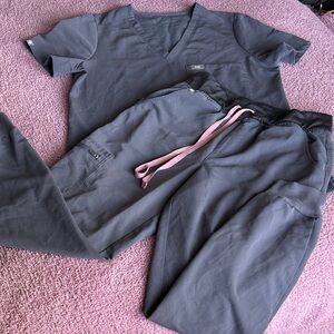 Figs gray Scrub Set with Pink Accent in medium